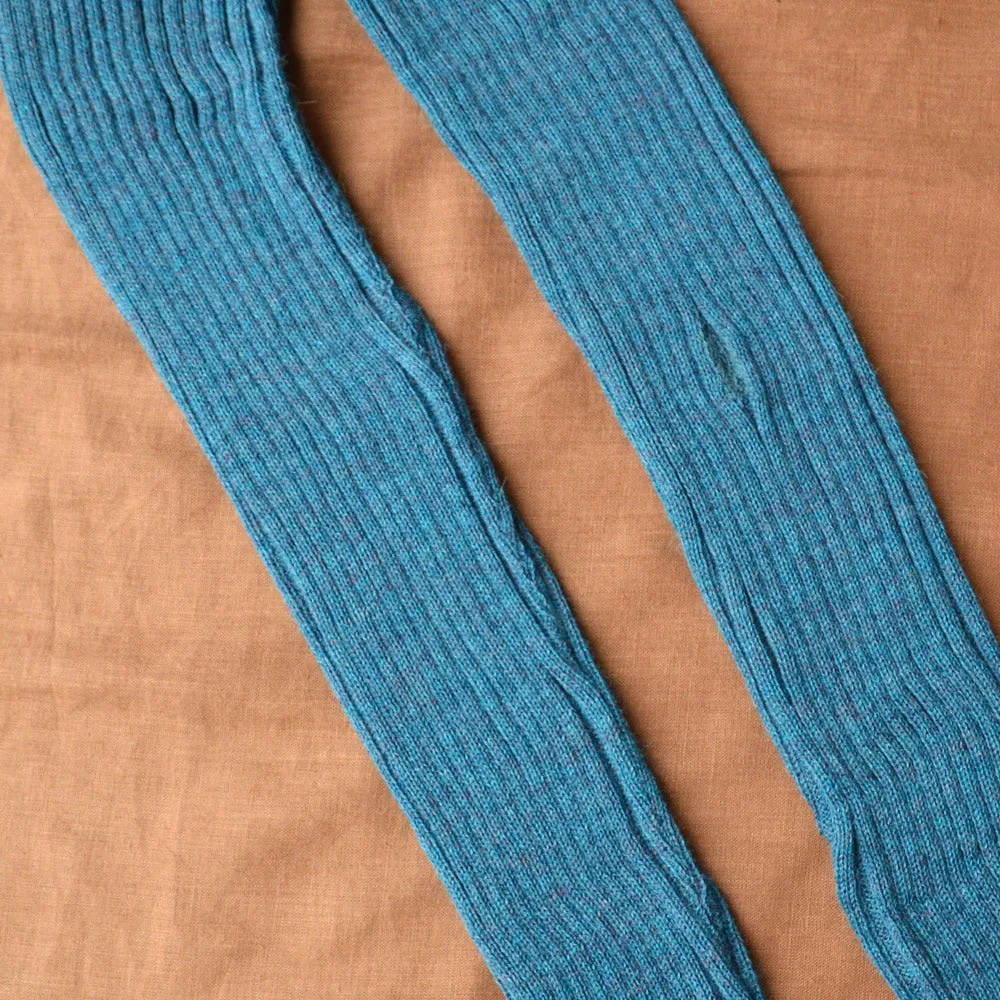 Women's High Waisted Knitted Rib Leggings - 100% Baby Alpaca - Light Peacock (S) *SECONDS/MENDED