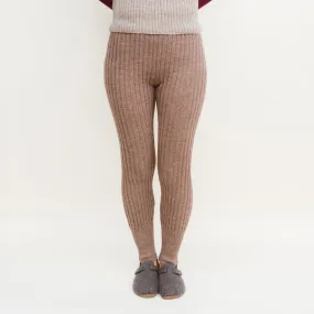 Women's High Waisted Knitted Rib Leggings - 100% Baby Alpaca - Mocha (S-XL)