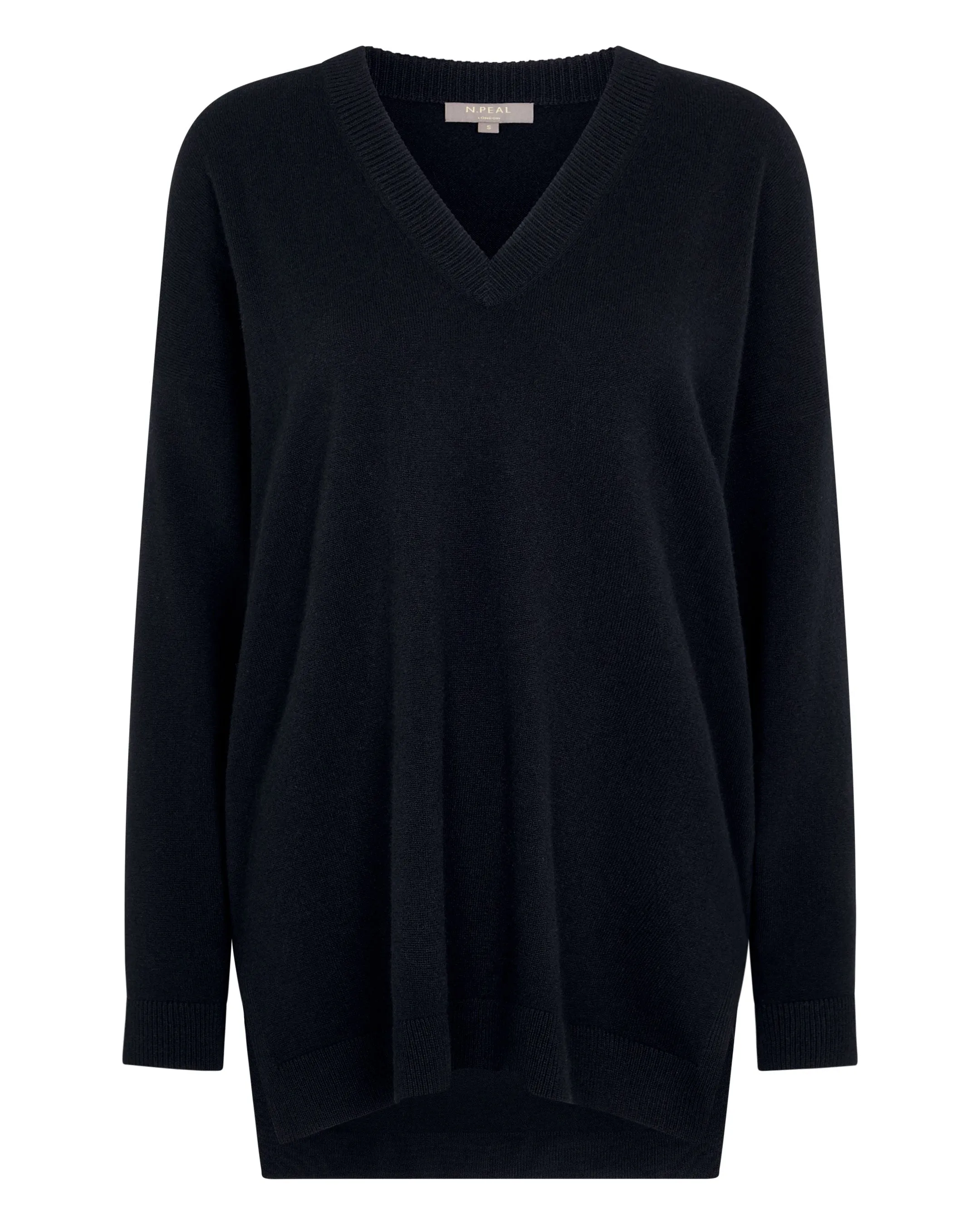 Women's Longline V Neck Cashmere Jumper Navy Blue